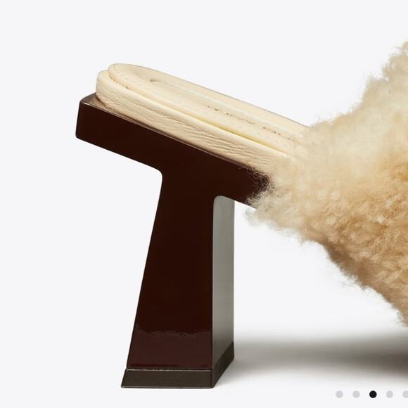 NWT$398 Tory Burch Block T 80mm Heel Shearling Heeled Mules Sandals Shoe Sz 5 - Picture 3 of 15